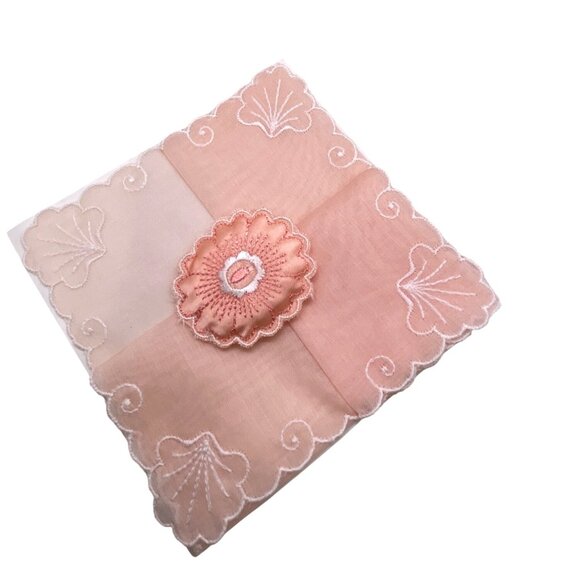 Vintage Swiss Embroidered Handkerchief Scented Sachet Set 100% Cotton Peach READ - Picture 12 of 12